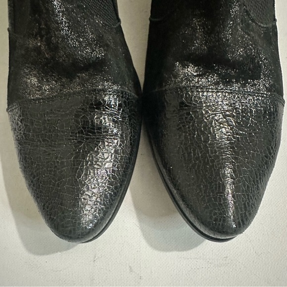 Un Tour En Ville Stylish Black Patent Metallic Leather Ankle Boots Sz 42 / US 11 - Picture 9 of 14